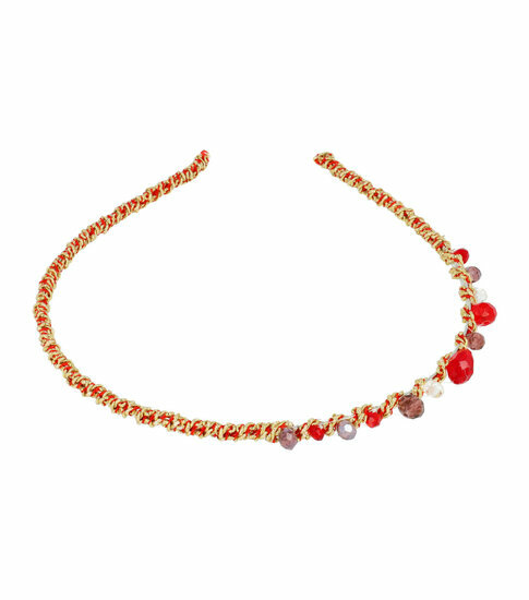 2110583667 Haarband Diadeem 0,5cm – Facetkralen & Gouddraad – Rood