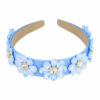 2110583718 Haarband Diadeem 4cm – Bloemvorm met Facetstenen – Gladde Stof – Blauw