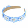 2110583721 Haarband Diadeem 4cm – Bloemvorm met Facetstenen – Gladde Stof – Blauw