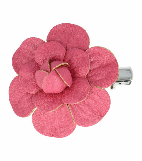 Haarspeld Duckklem 5cm – Lederlook Bloemvorm – Roze – Set van 2
