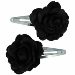 Haarspeld Klikklak 6 cm - Roos Bloem Vilt - Zwart - Set van 2
