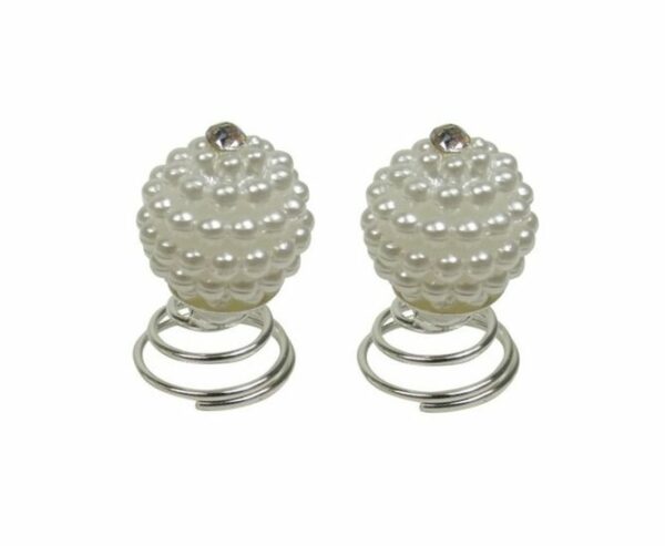 Haarspeld curlies - Bol pareltjes strass steen 1cm - Wit zilver - Set van 2