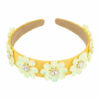 2110585647 Haarband Diadeem 4cm – Bloemvorm met Facetstenen – Gladde Stof – Geel