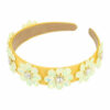 2110585650 Haarband Diadeem 4cm – Bloemvorm met Facetstenen – Gladde Stof – Geel