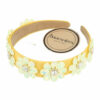 2110585653 Haarband Diadeem 4cm – Bloemvorm met Facetstenen – Gladde Stof – Geel