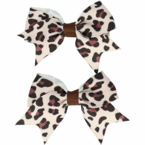 Haarspeld Duckklem 5cm – Strik van Stof – Panterprint – Zwart Bruin Beige – Set van 2