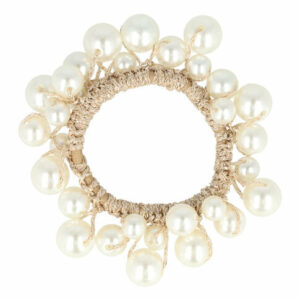 Haarelastiek – Bedekt met Grote & Kleine Parelkralen – Gouddraad – Wit