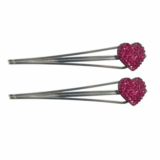 2110585707 Haarspeld schuifspeldjes - Hart glitter 7cm - Roze - Set van 2