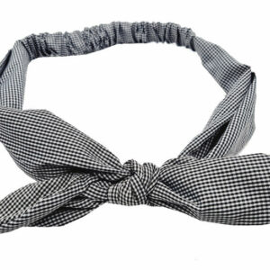 Haarband Knoop 6cm – Strikje met IJzerdraad – Kleine Ruitprint – Gladde stof – Wit Zwart