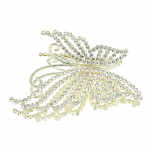 Haarspeld Haarklem 10,5cm – Vlindervorm met Strass Steentjes – Metaal – Zilver