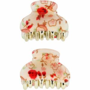 Haarspeld Haarklemmen 4cm –  Bloemenprint – Creme Rood – Set van 2