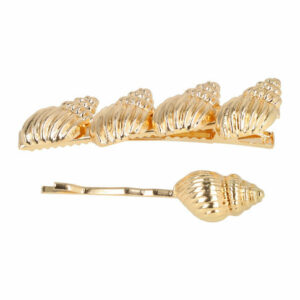 Haarspeld Duckklem & Schuifspeldje 6cm – Schelpen – Metaal – Goud – Set van 2