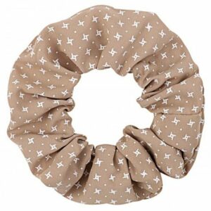 Haarelastiek Scrunchie – Sterrenprint – Gladde Stof – Wit Bruin