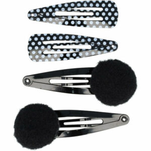 Haarspeld Klikklak 4 cm - Pompom Stippen - Zwart - Set van 4