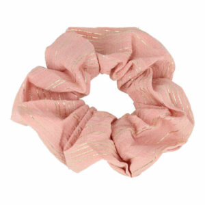 Haarelastiek Scrunchie – Streepprint – Gladde Stof – Goud Roze