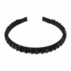 Haarband Diadeem 1,3cm – Facetkralen & Streeppatroon – Zwart