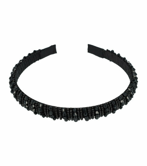 2110587111 Haarband Diadeem 1,3cm – Facetkralen & Streeppatroon – Zwart
