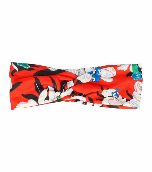 2110587117 Haarband Twist 8cm – Bloemenprint –Jersey Stof – Rood