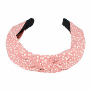 Haarband Diadeem 3cm – Knoop – Stippenprint Stof – Wit Roze