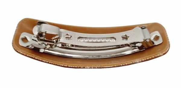 2110592544 Haarspeld Patentspeld Ovaal 9cm – Fantasie Print en Strass Steentjes - Beige/Bruin