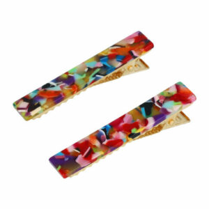 Haarspeld Duckklemmen 6,5cm – Recht Marmerprint – Multicolor Rood – Set van 2