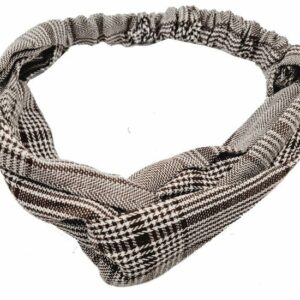Haarband Twist 5cm – Retro Ruitprint – Gladde Stof – Bruin Wit