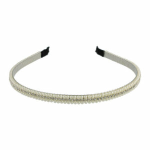 Haarband Diadeem 0,8cm – Pareltjes & Strass Steentjes – Metaal – Wit Zilver