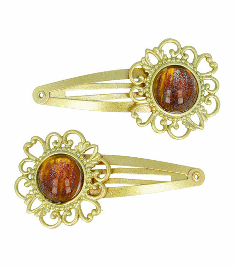 2110592715 Haarspeld Klikklak 6 cm - Kraal Bloem Opengewerkt - Goud - Set van 2