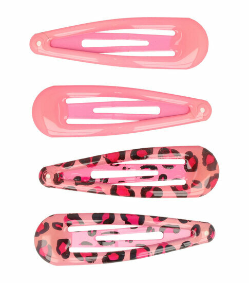 2110592721 Haarspeld Klikklak 5 cm - Panterprint Epoxy - Roze - Set van 4
