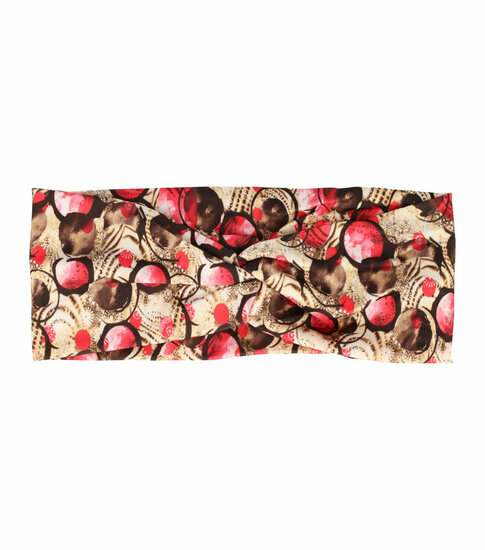 2110592763 Haarband Twist 9cm – Cirkelprint – Jersey Stof – Roze Beige Bruin