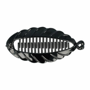 2110592781 Haarspeld bananenklem - Staartklem blad vorm 12cm - Zwart