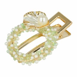 Haarspeld Duckklem 5cm – Cirkelvorm met Pareltjes & Steentjes – Wit Groen