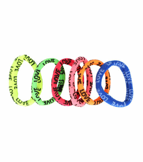 2110595328 Haarelastieken basic - Endless Love Neon 4cm - Groen blauw geel roze oranje - Set van 6