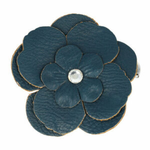 Haarspeld Duckklem & Broche 6cm – Lederlook Bloemvorm – Donkerblauw – Set van 2