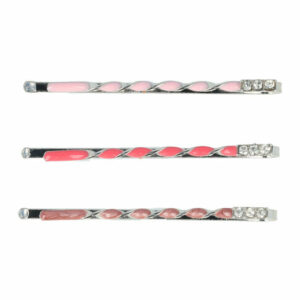 Haarspeld schuifspeldjes - Gedraaid design strass 5cm - Roze zilver Set van 3