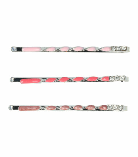 2110595718 Haarspeld schuifspeldjes - Gedraaid design strass 5cm - Roze zilver Set van 3