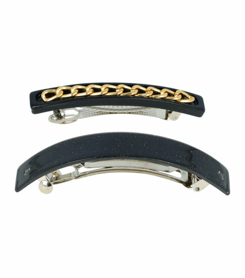 2110595760 Haarspeld Patentspeld Recht 8cm & 9cm – Ketting Glitter – Zwart/Goud – Set van 2