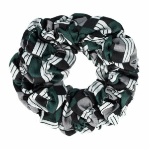 Haarelastiek Scrunchie – Blokkenprint – Gladde Stof – Zwart  Wit Grijs Groen