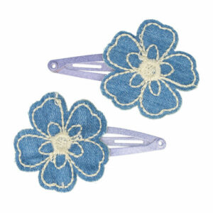 Haarspeld Klikklak 5 cm - Bloem Borduursel Jeans - Blauw - Set van 2