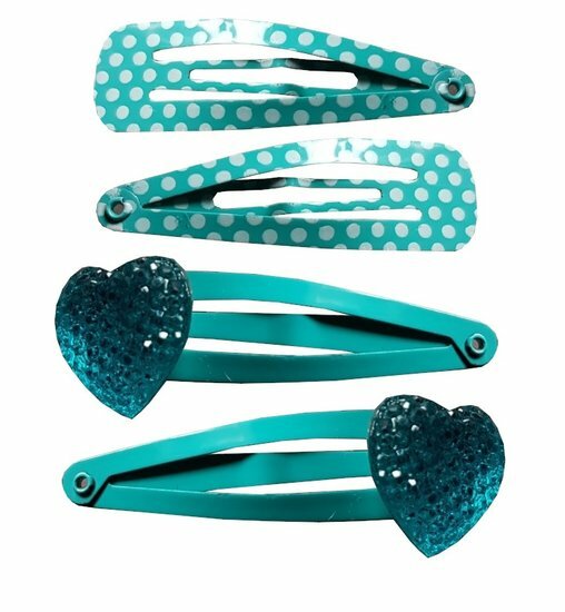 2110595901 Haarspeld Klikklak 4 cm – Hart Glitter Stippen – Blauw – Set van 4