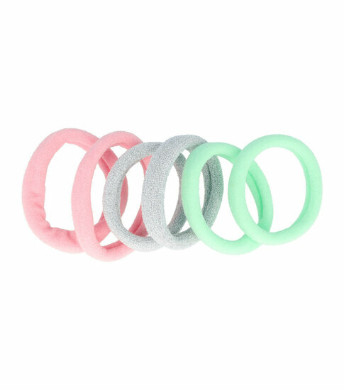 2110597917 Haarelastieken basic - Endless glitter 4cm - Roze zilver groen - Set van 6