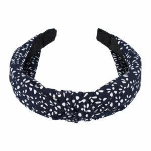 Haarband Diadeem 3cm – Knoop – Stippenprint Stof – Wit Donkerblauw