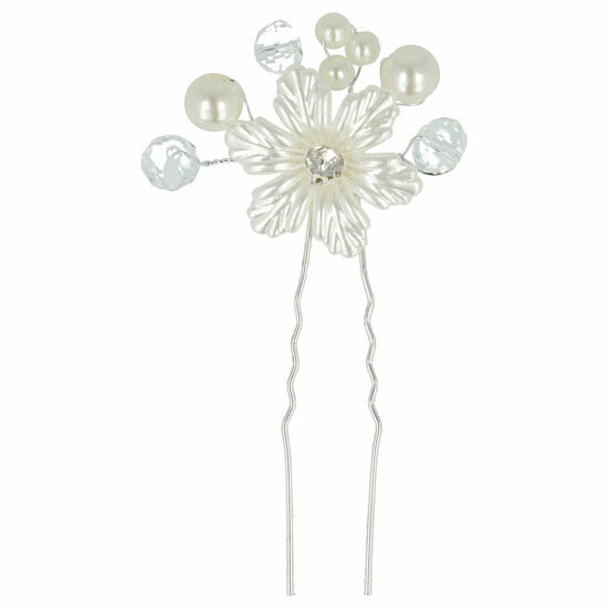 2110598064 Haarspeld haarpin - Bloem parels facet kralen - Wit