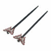 2110598091 Haarspeld haarpinnen - Haarstokjes vlinder glitter hout 18cm - Roze zwart - Set van 2