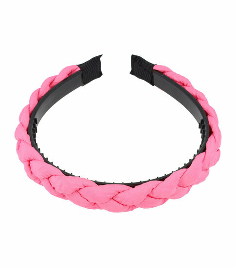 2110598181 Haarband Diadeem 2,5cm – Gevlochten Kreukel Stof & Kunststof – Fuchsia Roze