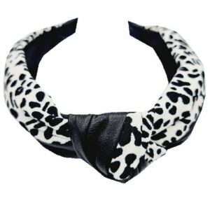 Haarband Diadeem 3cm – Knoop Panterprint – Stof & Lederlook – Zwart Wit