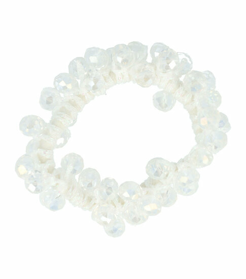 2110598223 Haarelastiek – Bedekt met Facetkralen - Transparant wit