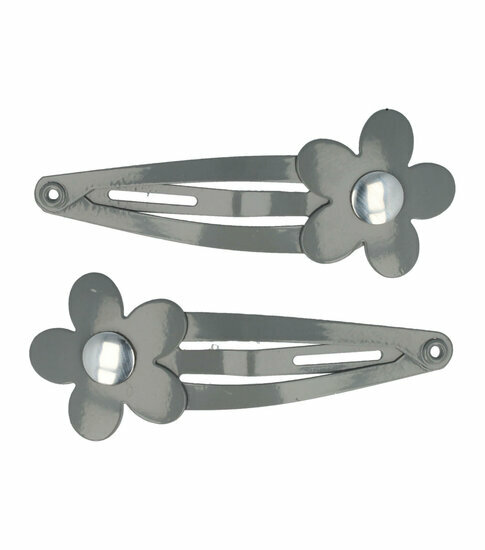 2110600932 Haarspeld Klikklak 4 cm - Bloem Metaal - Grijs - Set van 2