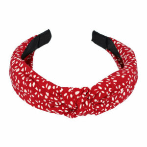 Haarband Diadeem 3cm – Knoop – Stippenprint Stof – Wit Rood