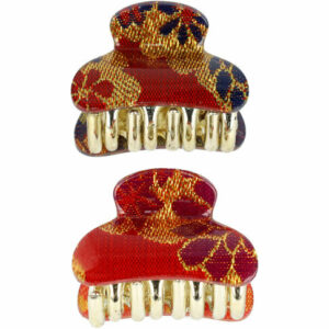 Haarspeld Haarklemmen 4cm –  Glitter Bloemenprint – Goud Rood – Set van 2